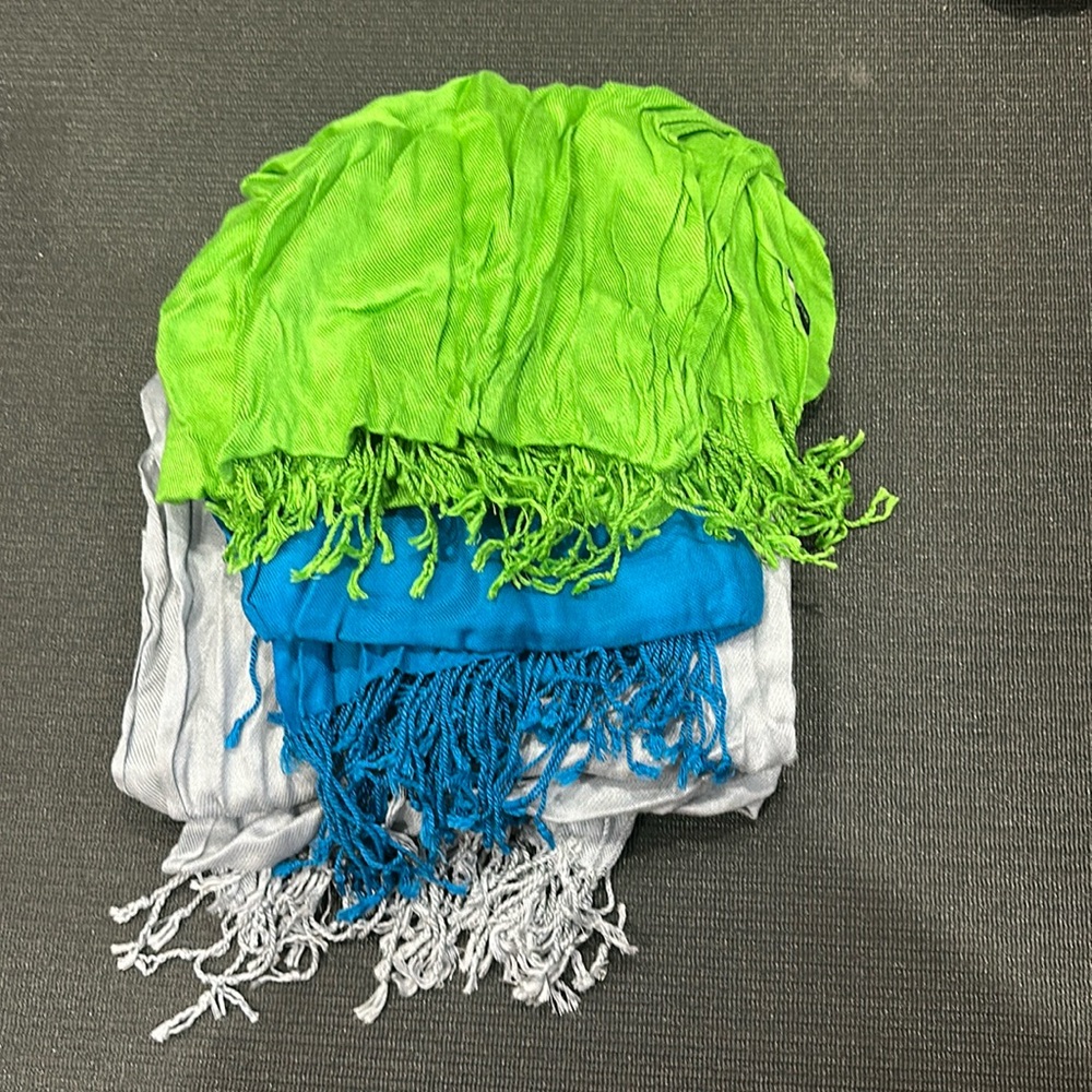 Long blue green & silver scarf